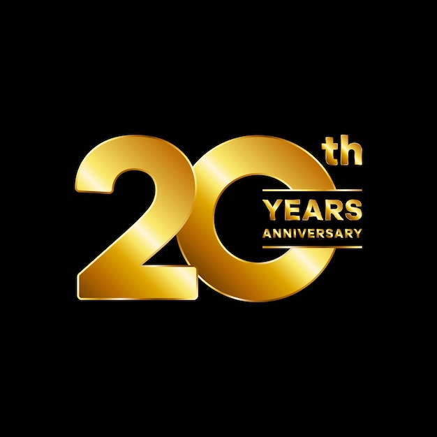 Logotipo del 20 aniversario Diseño del logotipo del aniversario de oro Vector de logotipo con número dorado