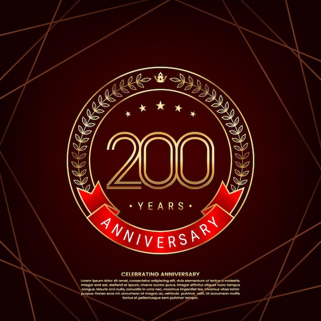 logotipo del 200 aniversario con corona de laurel dorada y número de doble línea