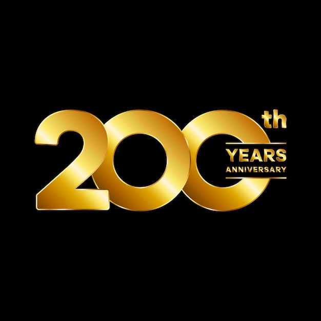 Logotipo del 200 aniversario Diseño del logotipo del aniversario de oro Vector de logotipo con número dorado