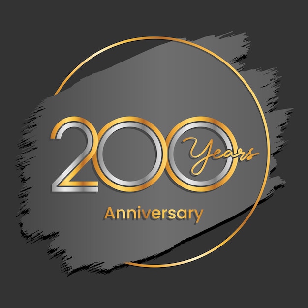 Vector logotipo del 200 aniversario número de oro y plata concepto de línea doble plantilla de vector de logotipo