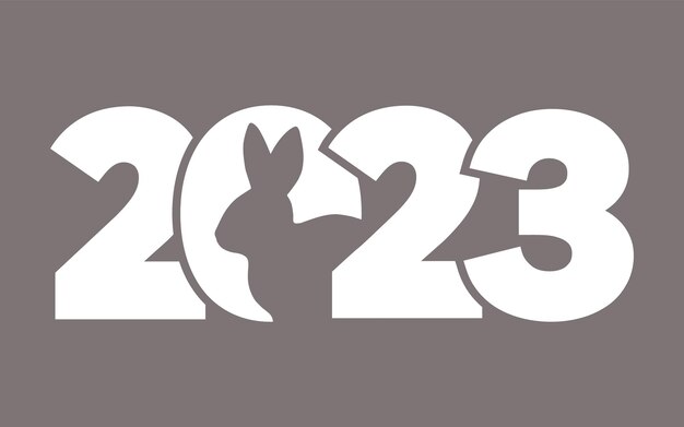 Logotipo 2023 con conejo Un icono blanco fresco y elegante El año nuevo chino 2023 Ilustración gráfica vectorial