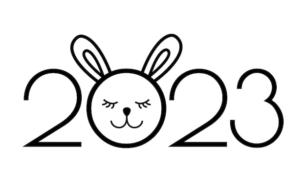 Logotipo de 2023 con lindo conejito ilustración vectorial