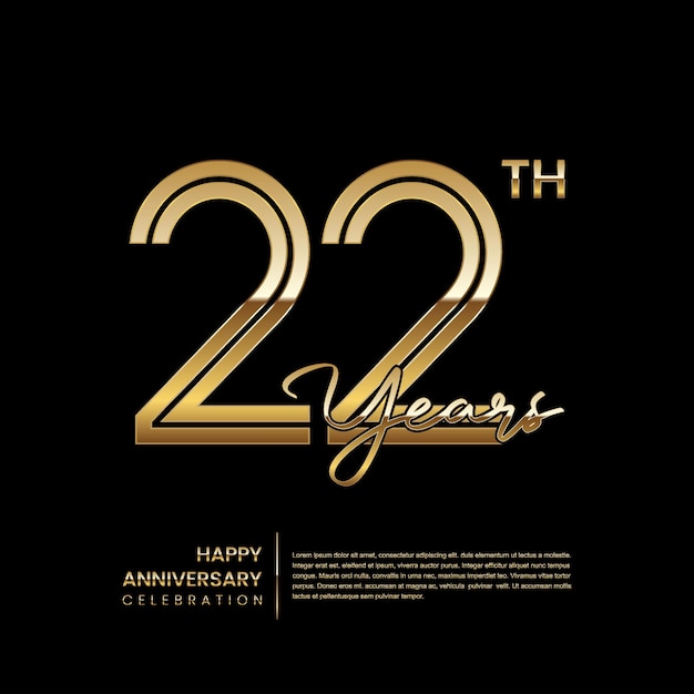 Logotipo del 22.º aniversario con estilo de línea doble Diseño de arte de línea dorada Plantilla de vector de logotipo