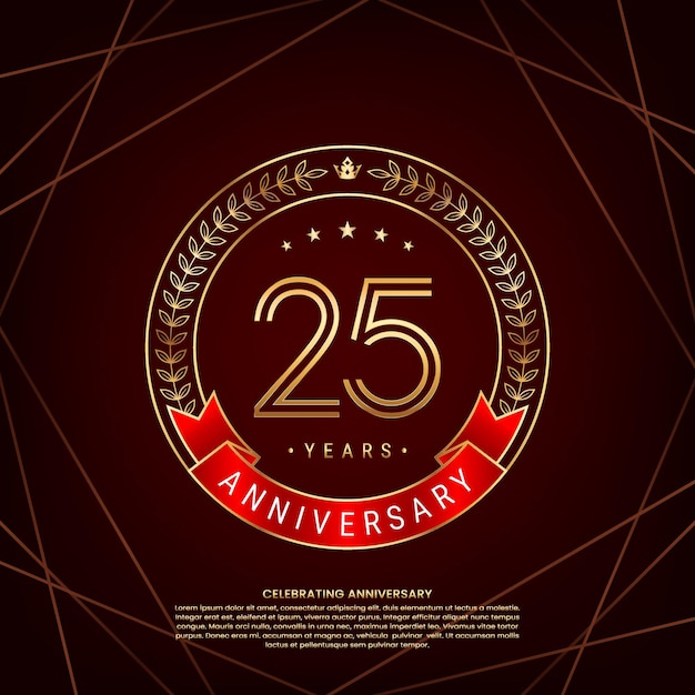 logotipo del 25 aniversario con corona de laurel dorada y número de doble línea