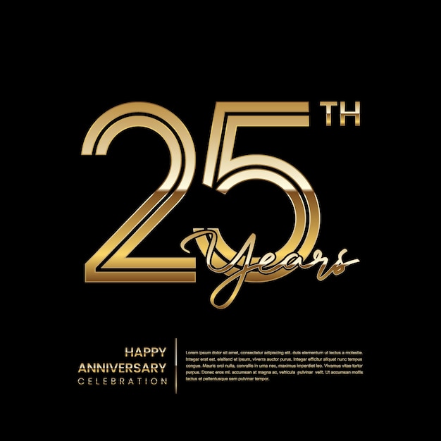 Logotipo del 25 aniversario con estilo de línea doble Diseño de arte de línea dorada Plantilla de vector de logotipo