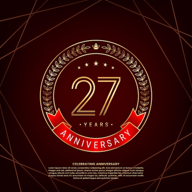 logotipo del 27 aniversario con corona de laurel dorada y número de doble línea