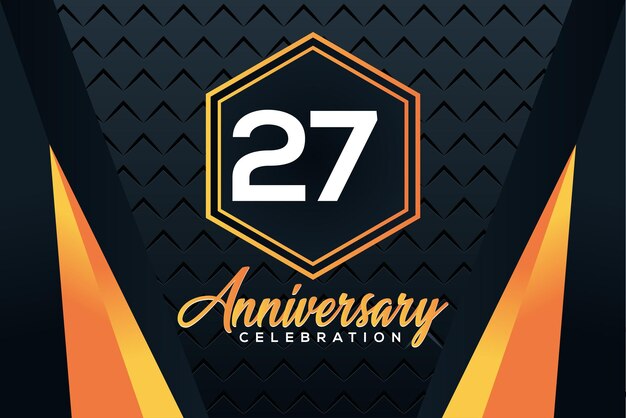 logotipo del 27 aniversario con números de color naranja con diseño de vector de número blanco