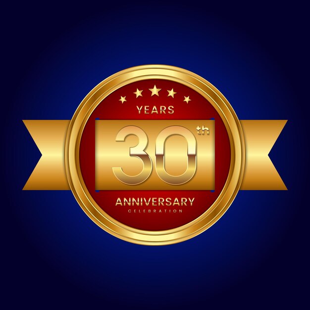 Logotipo del 30 aniversario con estilo de insignia Logotipo del aniversario con color dorado y cinta Logo Vector