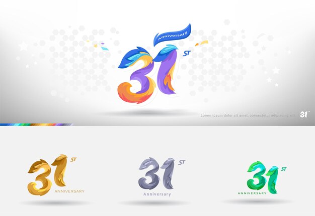 Logotipo del 31 aniversario Diseño Estilo colorido moderno Celebración de números alegres con variación de colores