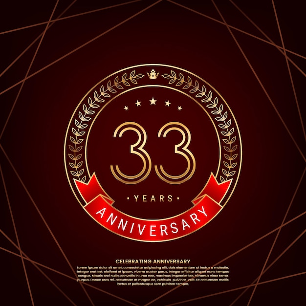 logotipo del 33 aniversario con corona de laurel dorada y número de doble línea