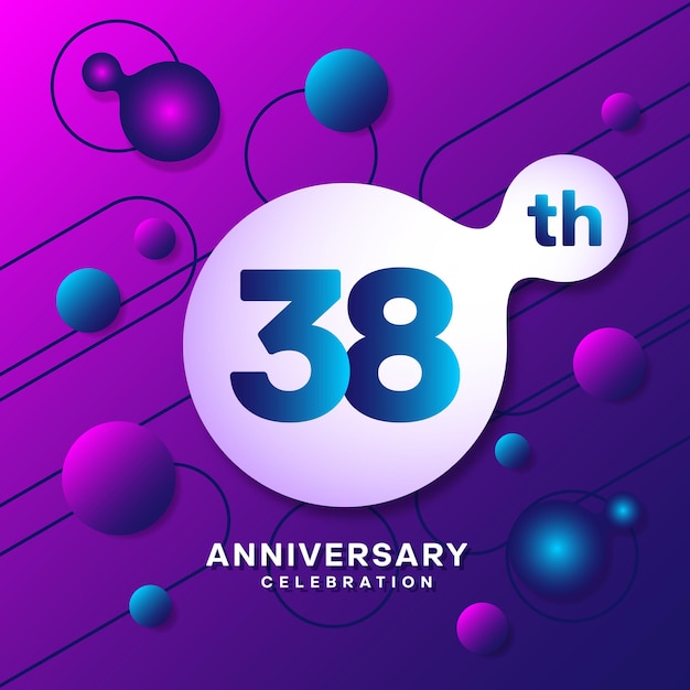 Logotipo del 38.º aniversario con diseño de plantilla de fondo abstracto colorido para tarjeta de invitación y afiche para la celebración de su cumpleaños Vector eps 10