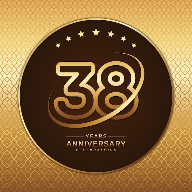 Logotipo del 38.º aniversario con un número dorado y un anillo aislado en un fondo dorado