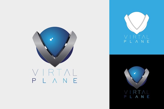 Logotipo 3D moderno con globo como esfera y letra V para la empresa digital global o la industria del juego