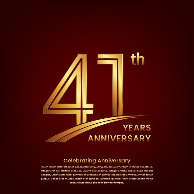 Logotipo del 41.º aniversario con diseño de concepto de doble línea Número dorado para el evento de celebración del aniversario Plantilla vectorial del logotipo