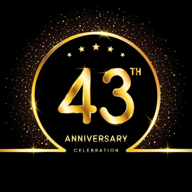 Logotipo del 43.º aniversario Diseño del logotipo del aniversario de oro con número dorado Plantilla de vector de logotipo