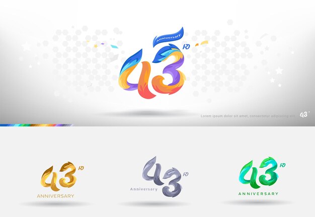 Logotipo del 43o aniversario Diseño Estilo colorido moderno Celebración de números alegres con variación de colores