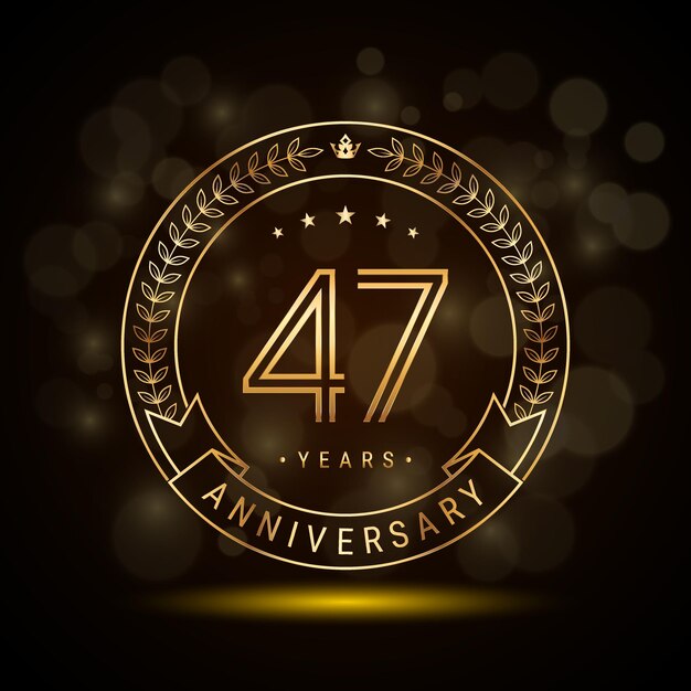 Logotipo del 47.º aniversario con corona de laurel dorada y diseño de plantilla de números de doble línea para evento de celebración de aniversario diseño de vector de estilo de doble línea