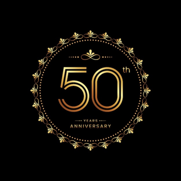 logotipo del 50 aniversario con estilo de número de línea doble y texto en color dorado