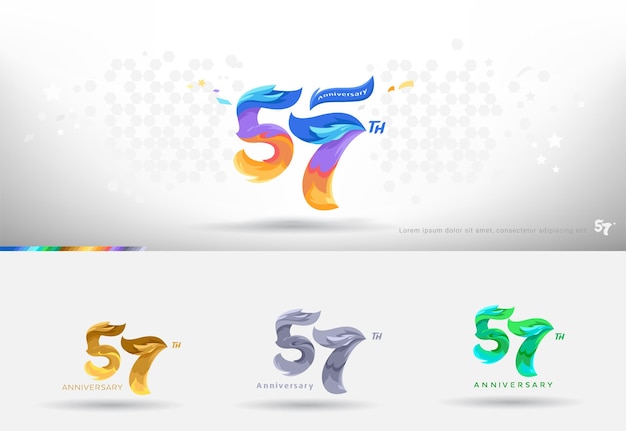 Logotipo del 57 aniversario Diseño Estilo colorido moderno Celebración de números alegres con variación de colores