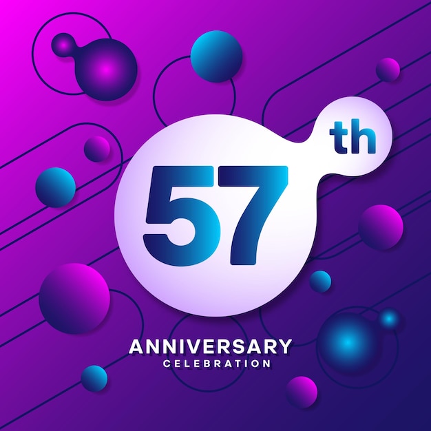 Logotipo del 57.º aniversario con diseño de plantilla de fondo abstracto colorido para tarjeta de invitación y afiche para la celebración de su cumpleaños Vector eps 10