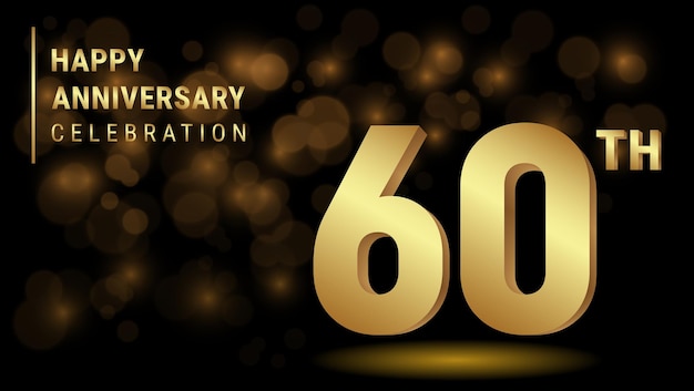 Logotipo del 60 aniversario con color dorado para folletos, folletos, revistas, folletos, carteles, pancartas, invitaciones web o tarjetas de felicitación. Ilustración vectorial.