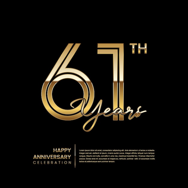 Logotipo del 61 aniversario con estilo de línea doble Diseño de arte de línea dorada Plantilla de vector de logotipo