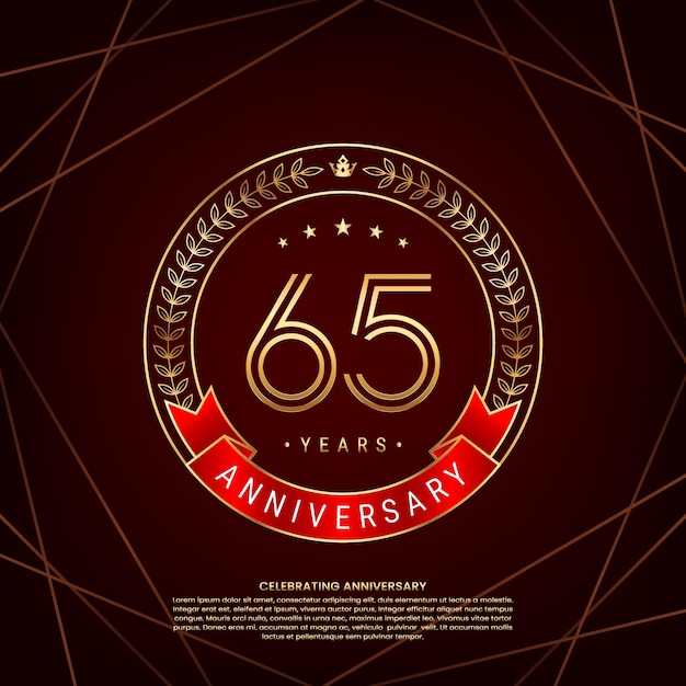logotipo del 65 aniversario con corona de laurel dorada y número de doble línea