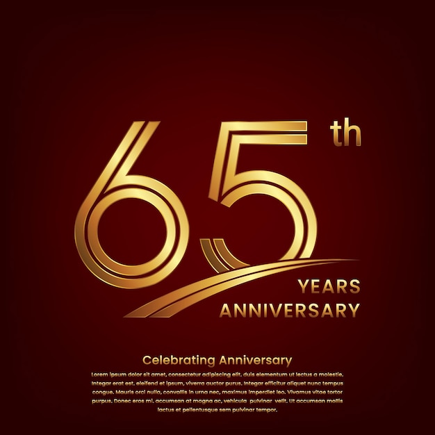 Logotipo del 65.º aniversario con diseño de concepto de doble línea Número de oro para el evento de celebración del aniversario Plantilla vectorial del logotipo