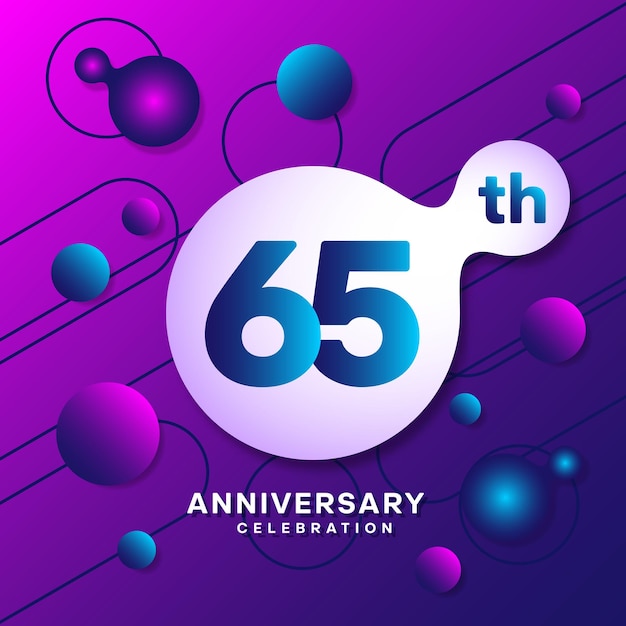 Logotipo del 65.º aniversario con diseño de plantilla de fondo abstracto colorido para tarjeta de invitación y afiche para la celebración de su cumpleaños Vector eps 10
