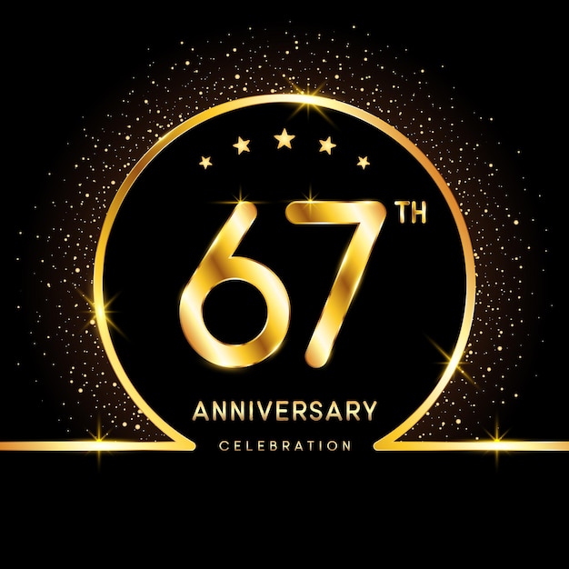 Logotipo del 67.º aniversario Diseño del logotipo del aniversario de oro con número dorado Plantilla de vector de logotipo
