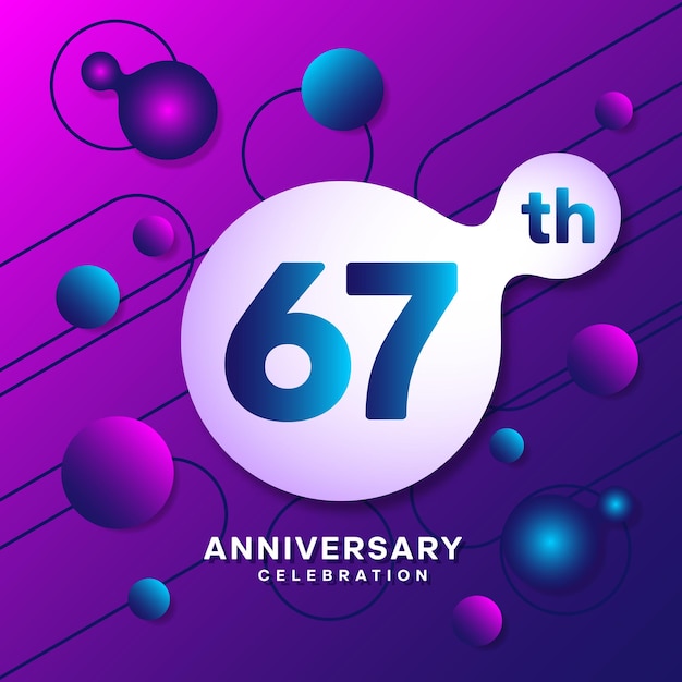 Logotipo del 67.º aniversario con diseño de plantilla de fondo abstracto colorido para tarjeta de invitación y afiche para la celebración de su cumpleaños Vector eps 10