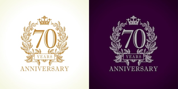 Logotipo de 70 años. elementos heráldicos y número 70. estilo de lujo. icono creativo del 70 aniversario