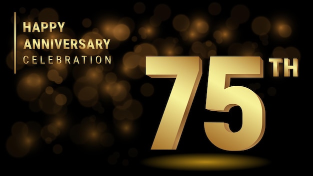 Logotipo del 75 aniversario con color dorado para folletos, folletos, revistas, folletos, carteles, pancartas, invitaciones web o tarjetas de felicitación. Ilustración vectorial.