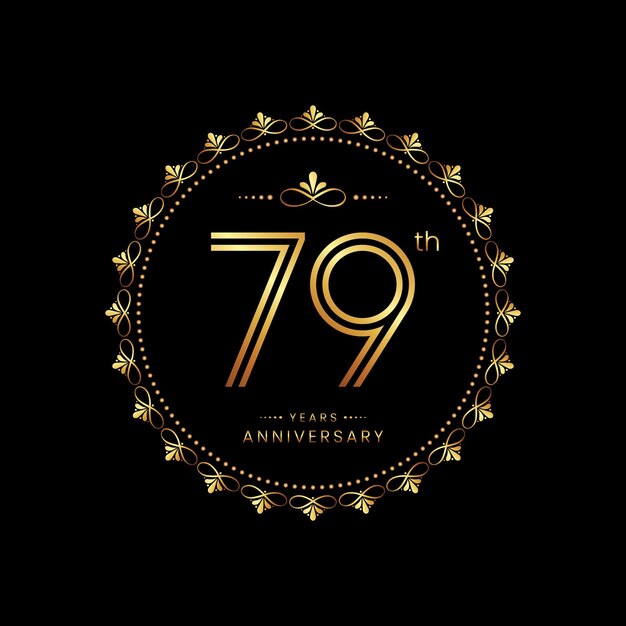 Logotipo del 79.º aniversario con estilo de número de línea doble y texto en color dorado