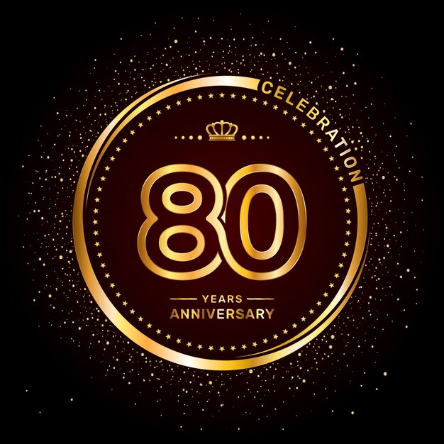 logotipo del 80 aniversario con estilo de número de doble línea y anillo de color dorado