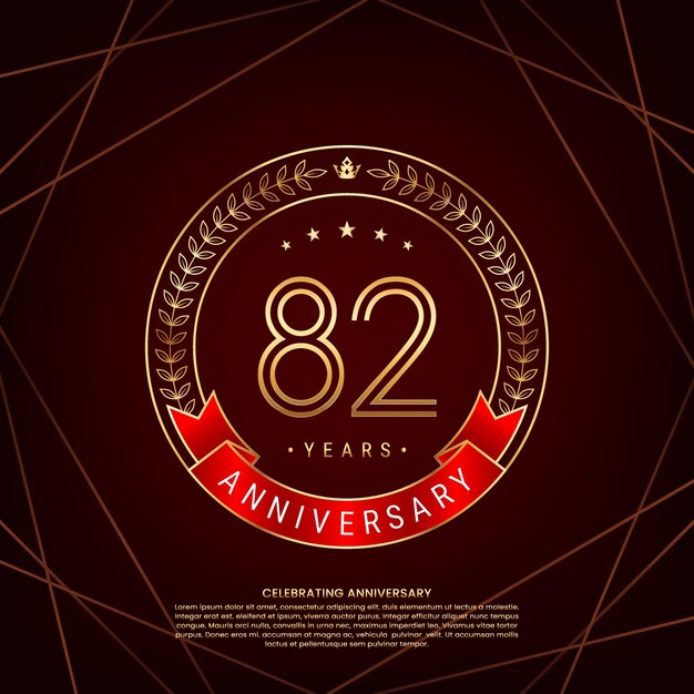 logotipo del 82 aniversario con corona de laurel dorada y número de doble línea