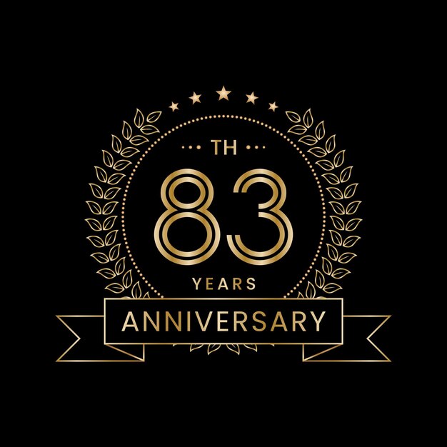 Logotipo del 83 aniversario con corona de laurel dorada Diseño de vectores de arte lineal