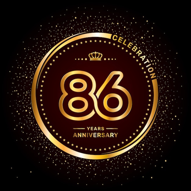 Logotipo del 86 aniversario con estilo de número de doble línea y anillo de color dorado