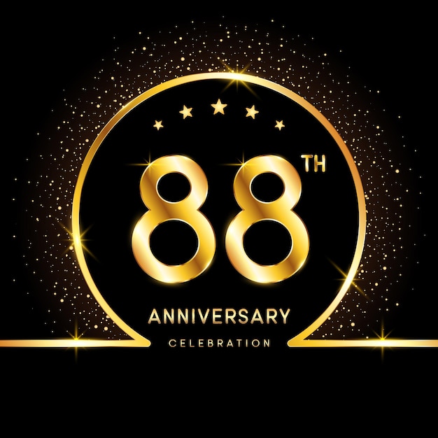 Logotipo del 88.º aniversario Diseño del logotipo del aniversario de oro con plantilla de vector de logotipo de número dorado