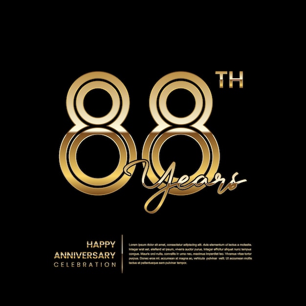 Logotipo del 88 aniversario con estilo de línea doble Diseño de arte de línea dorada Plantilla de vector de logotipo