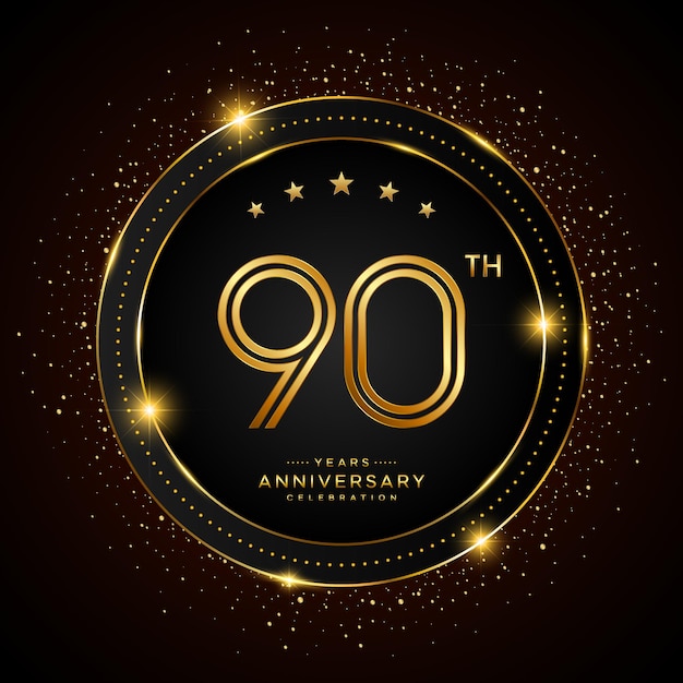 logotipo del 90 aniversario con estilo de doble línea de color dorado