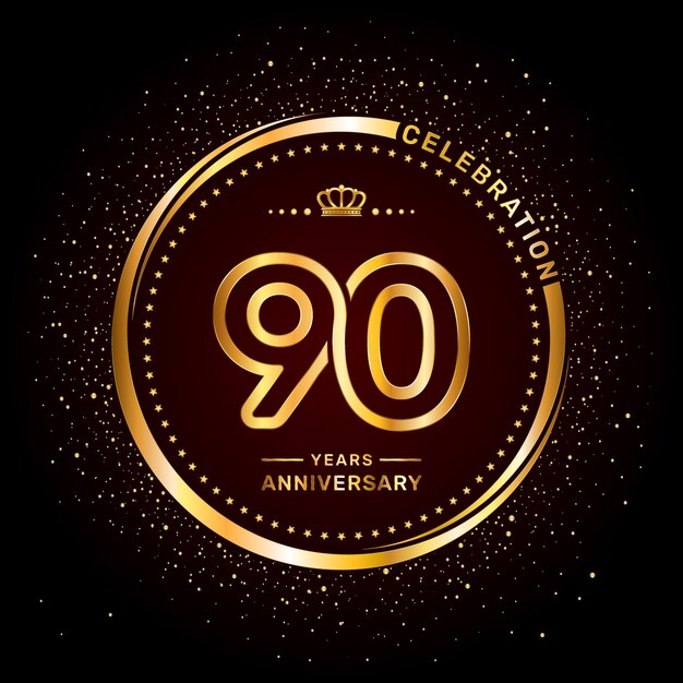 Logotipo del 90.º aniversario con estilo de número de doble línea y anillo de color dorado