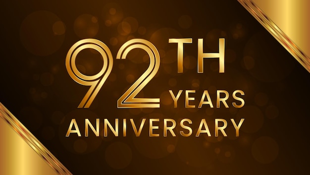 Logotipo del 92.º aniversario con concepto de número de doble línea y fuente de color dorado