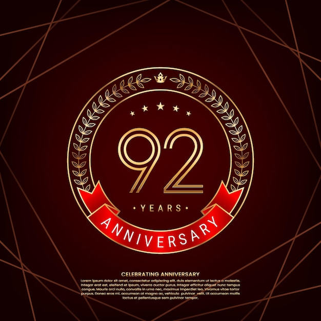 logotipo del 92.º aniversario con corona de laurel dorada y número de doble línea