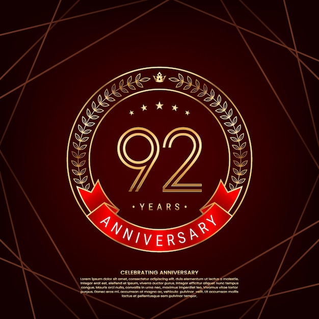 logotipo del 92.º aniversario con corona de laurel dorada y número de doble línea