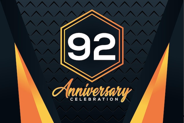 Logotipo del 92.º aniversario con números de color naranja con diseño de vector de número blanco