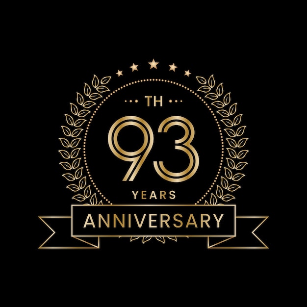 Logotipo del 93 aniversario con corona de laurel dorada Diseño de vectores de arte lineal