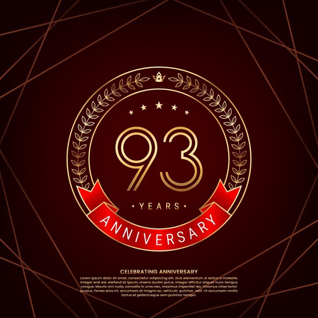 logotipo del 93 aniversario con corona de laurel dorada y número de doble línea