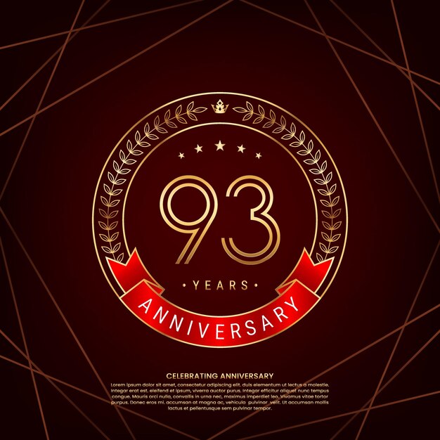 logotipo del 93 aniversario con corona de laurel dorada y número de doble línea