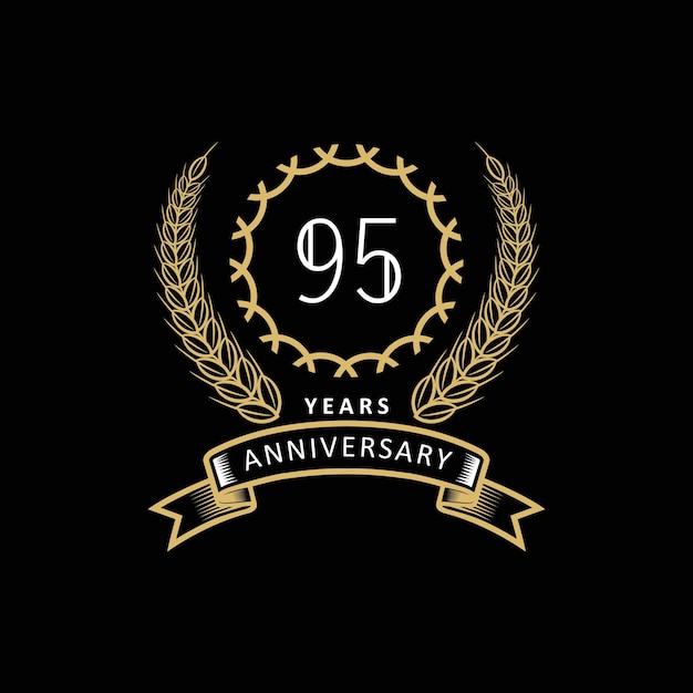 Logotipo del 95.º aniversario con marco dorado y blanco y color sobre fondo negro